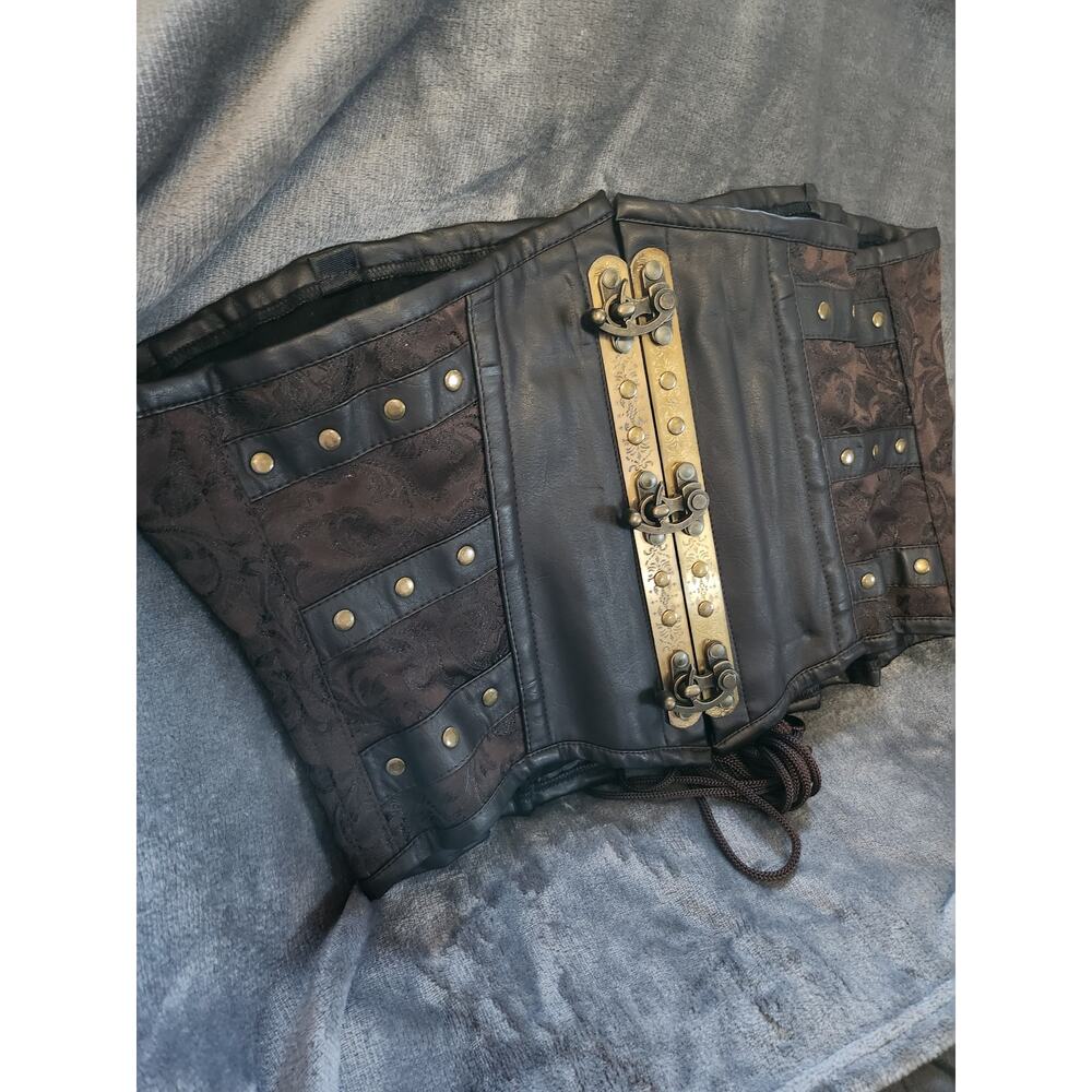 C-Lock underbust steampunk corset in brown king brocade, size 12-14